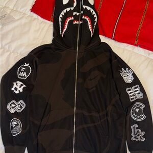 *LIMITED EDITION* Bape Black and Gray Shark Zip Up Sweater - (NWT)